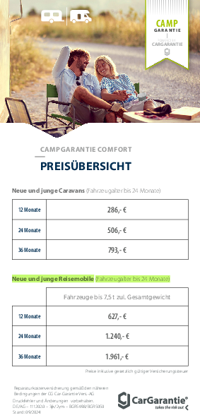 Preisblatt CampGarantie für Reisemobile