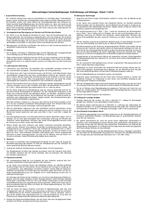 Gebrauchtwagenbedingungen