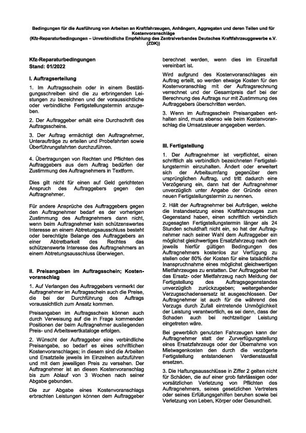 Reparaturbedingungen