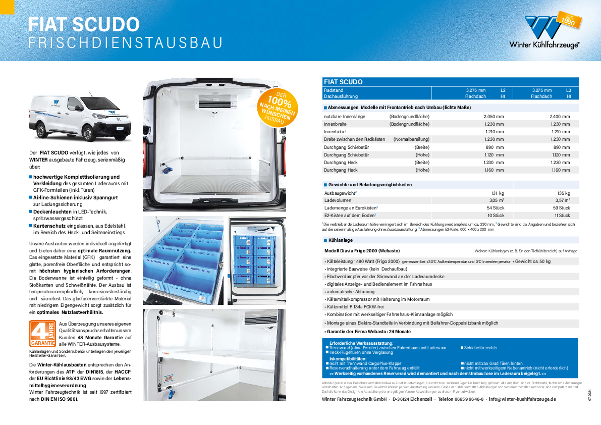 Fiat Scudo Informationen Frischedienstausbau