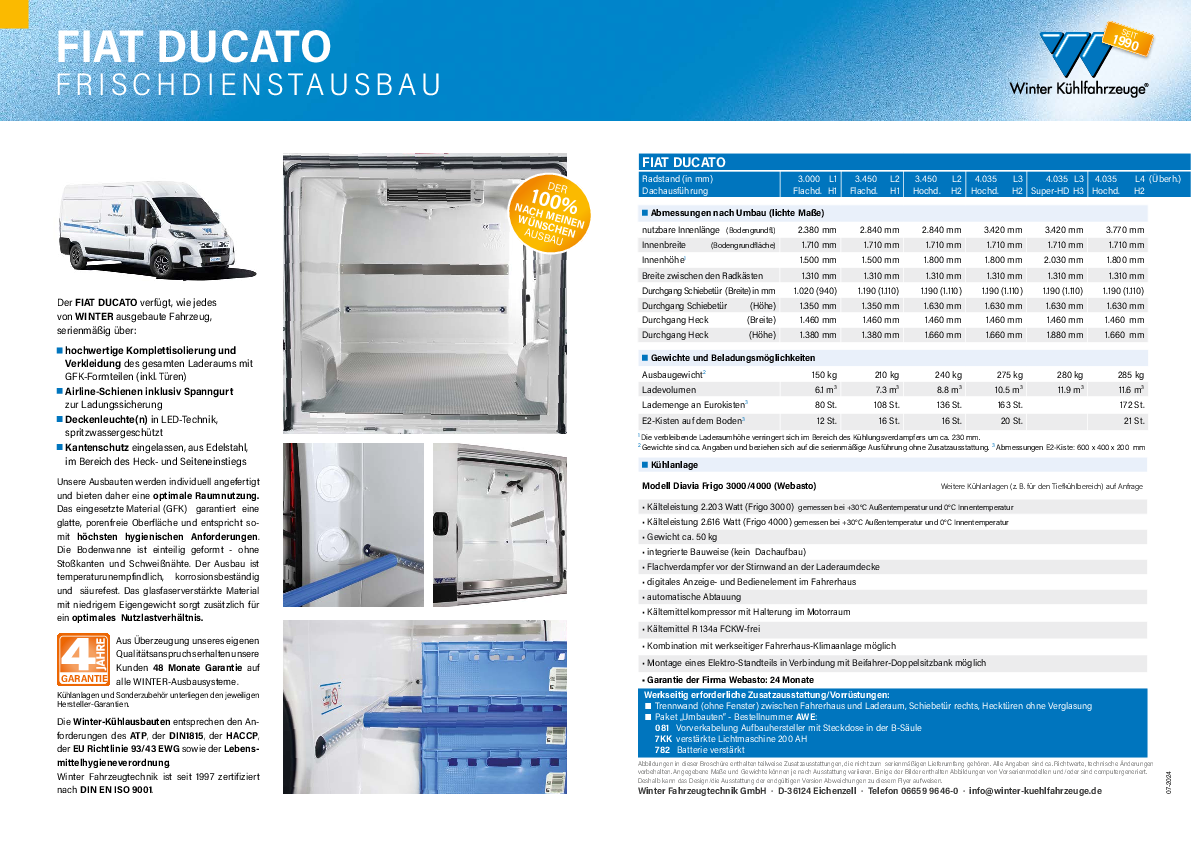 Fiat Ducato Informationen Frischedienstausbau