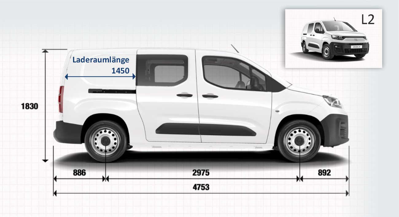 Fiat Professional Neuer Doblò 4-Türer 1.5 BlueHDi 75 KW L1 mit er. Zuladung  - Preis Anfragen